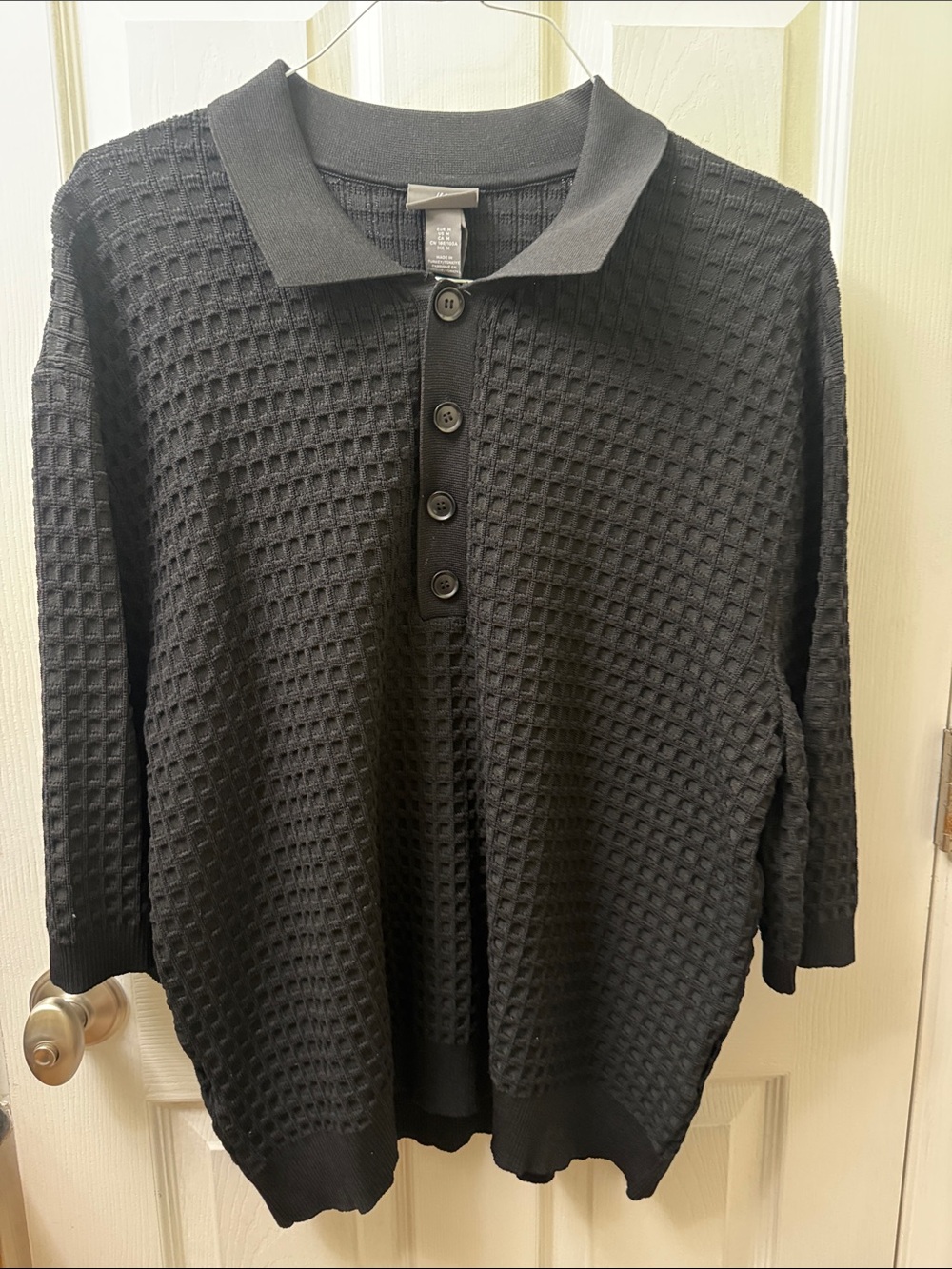 H&M Black Waffle Knit Polo Shirt
